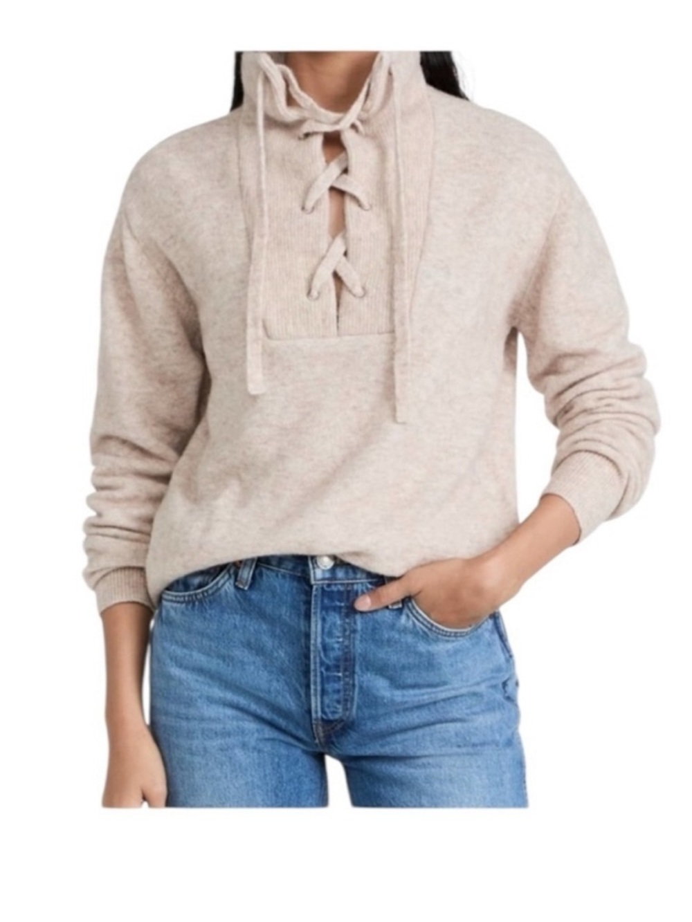 Scotch & Soda Lace-Up Relaxed Fit Wool Sweater